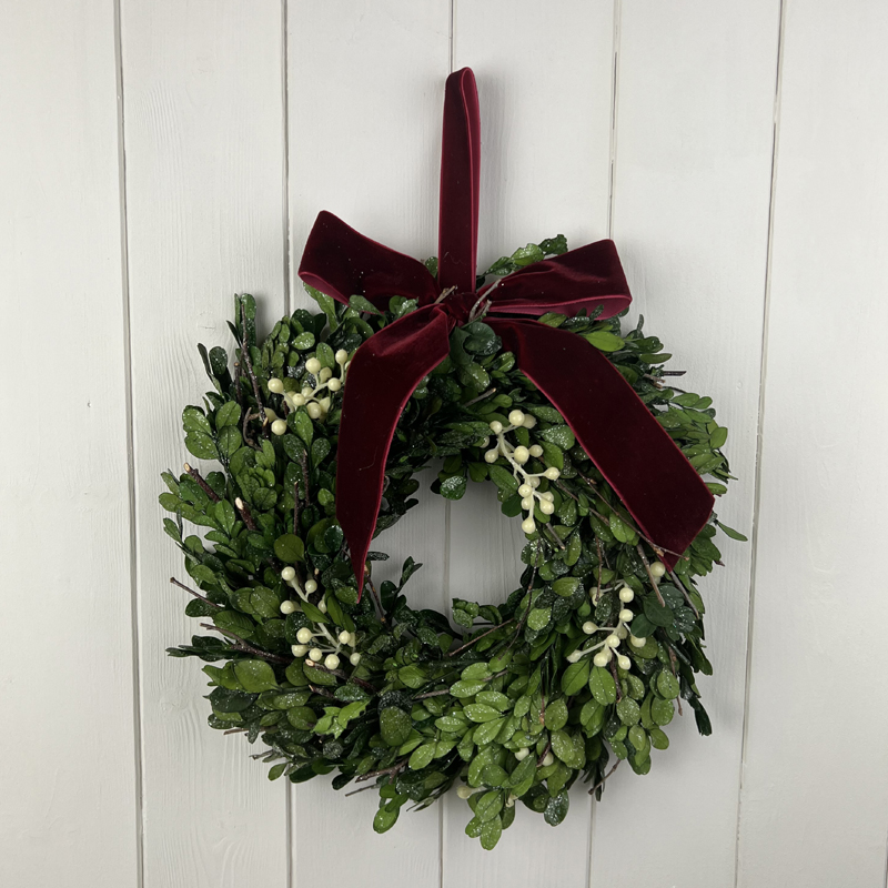 Small Mistletoe Wreath with Red Bow  detail page